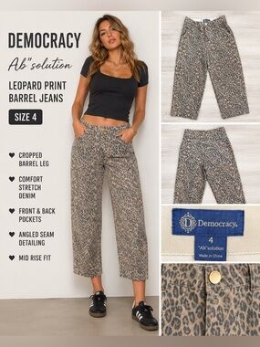 Democracy “Ab”solution Leopard Print Cropped Barrel/Cargo Jeans Size 4